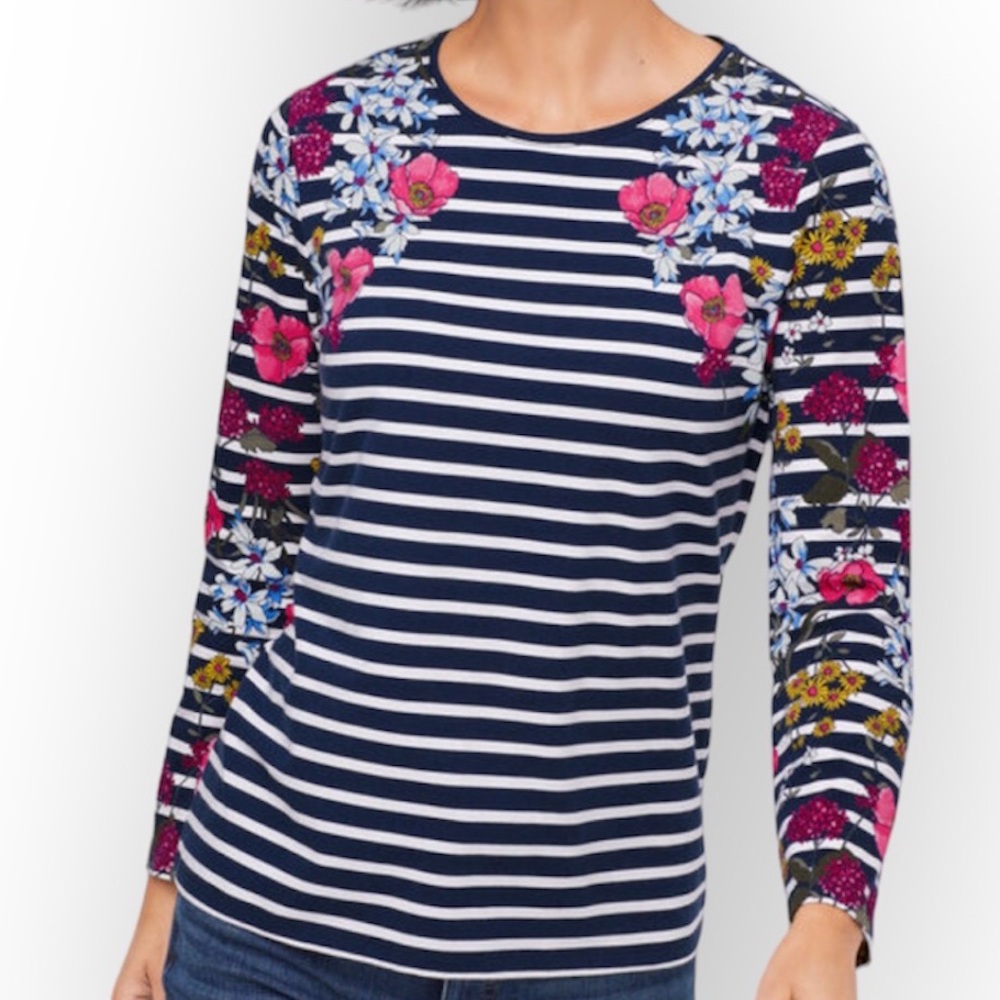 Talbots Pima Cotton Floral Stripe Long Sleeve Tee size medium